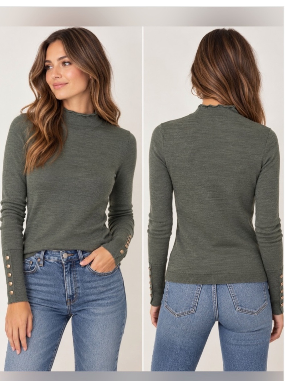 Abercrombie & Fitch | 100% Merino Wool Mock Neck Lightweight Long Sleeve Sweater